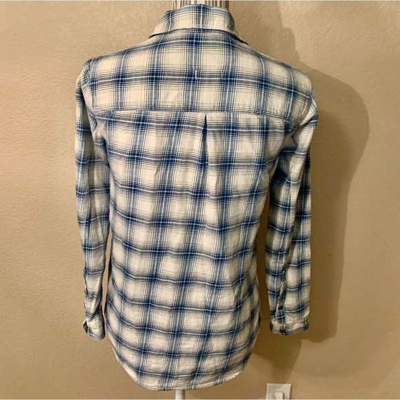 Madewell Shirt XS 100% Cotton Long-Sleeve Button-Up White Blue Plaid Comfy - Picture 7 of 16
